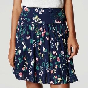 LOFT Blue Valley Floral Pleated Skirt